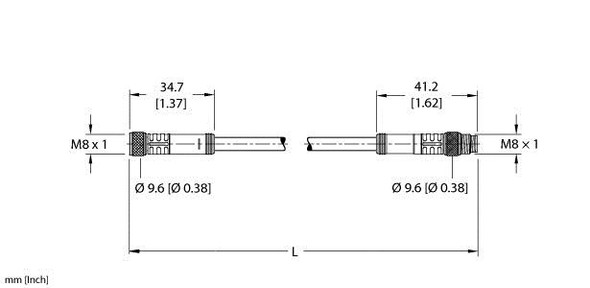 Turck Pkgc 4M-5-Psgc 4M Double-ended Cordset, Straight Female Connector to Straight Male Connector