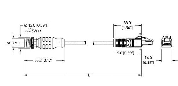 Turck Rssx Rj45S 860-50M Fieldbus Cable, Extension Cable