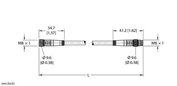 Turck Pkg 6M-15-Psg 6M/S90 Double-ended Cordset, Straight Female Connector to Straight Male Connector