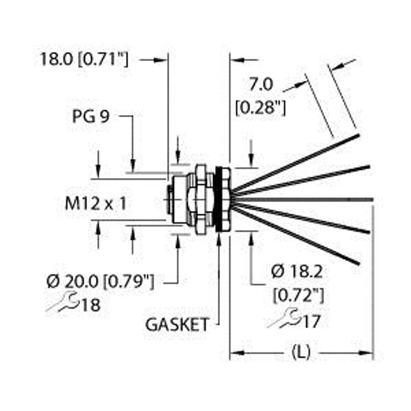 Turck Erkbg-B5.500.2-0.5 Actuator and Sensor Receptacle, Rear Mount