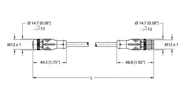 Turck Ekrb001-Esrb001-A4.400-We2Y-5 Actuator and Sensor Cordset, Extension Cable