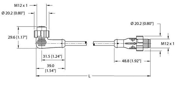 Turck Ekwt-Esrt-A5.500-Hua6-2 Actuator and Sensor Cordset, Extension Cable