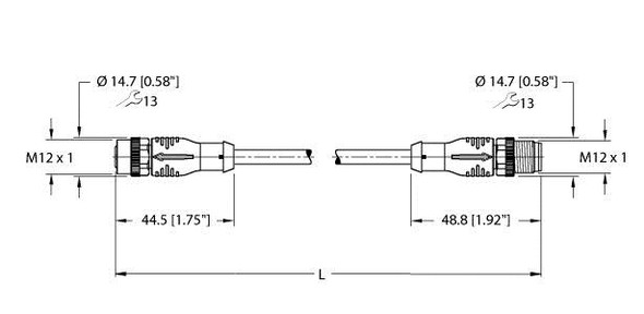 Turck Ekrb001-Esrb001-A5.500-We2Y-4 Actuator and Sensor Cordset, Extension Cable