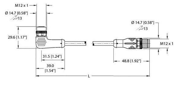 Turck Ekwb001-Esrb001-A4.400-Gc2Y-1 Actuator and Sensor Cordset, Extension Cable