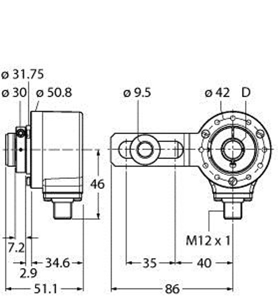 Turck Ri-12Ia1S1-2B1024-H1181 Incremental Encoder, Industrial Line