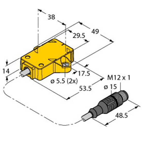 Turck Ri30P2-Qr14-Liu5X2-0.3-Rs4 Inductive Angle Sensor, With Analog Output, Premium Line