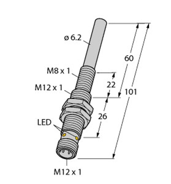 Turck Nimfe-M12/6.2L101-Up6X-H1141 Magnetic Field Sensor, For Detection of Ferromagnetic Parts, Standard