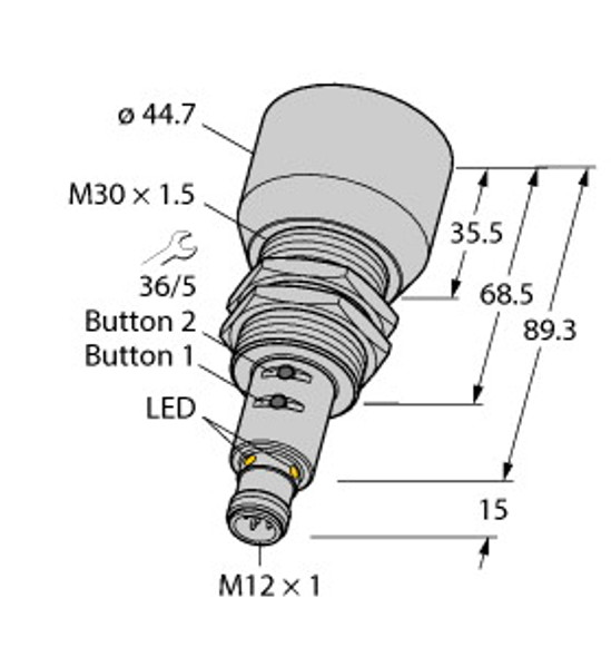 Turck Ru600U-Em30E-Liu2Pn8X2T-H1151/3Gd Ultrasonic Sensor, Diffuse Mode Sensor