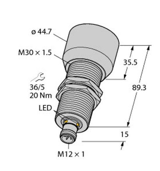 Turck Ru600U-M30E-Li8X2-H1151 Ultrasonic Sensor, Diffuse Mode Sensor