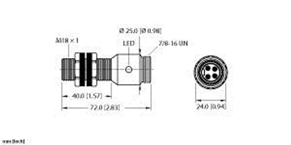 Turck Bi5-P18-Ap6X-B2341/S100 Inductive Sensor, With Increased Temperature Range, Standard