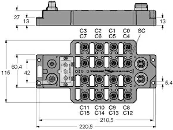 Turck Fldp-Iom1616-0001 Fieldbus I/O module PROFIBUS-DP, 16 digital pnp inputs, 16 digital outputs 0.5 A