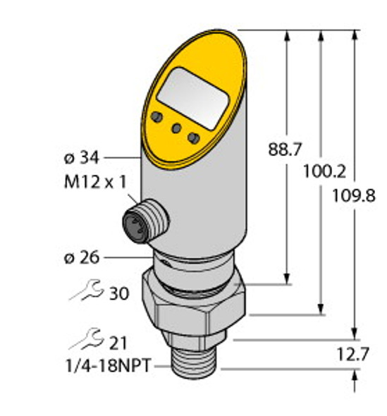 Turck Ps001R-503-Li2Upn8X-H1141 Pressure Transmitter (Rotatable), With Analog Output and PNP/NPN Transistor Switching Output, Output 2 Reprogrammable as Switching Output