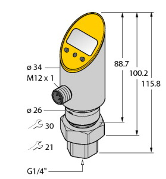 Turck Ps025A-501-Li2Upn8X-H1141 Pressure Transmitter (Rotatable), With Analog Output and PNP/NPN Transistor Switching Output, Output 2 Reprogrammable as Switching Output