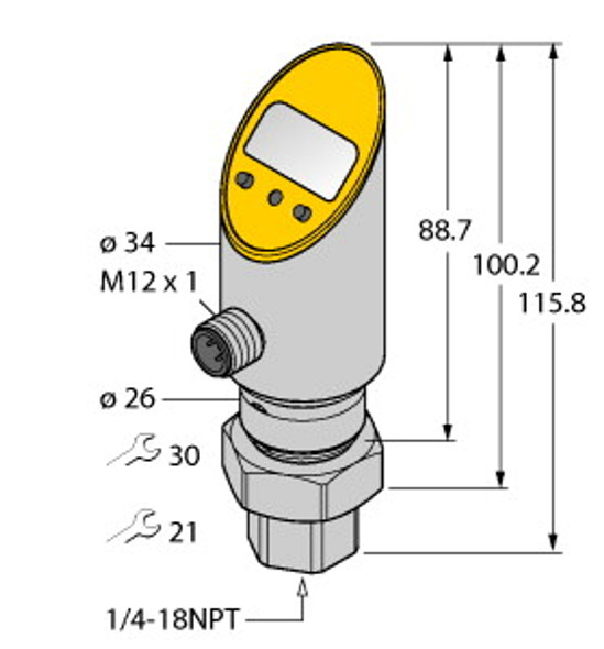 Turck Ps003V-502-Li2Upn8X-H1141 Pressure Transmitter (Rotatable), With Analog Output and PNP/NPN Transistor Switching Output, Output 2 Reprogrammable as Switching Output