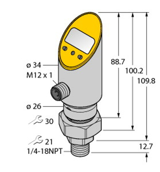Turck Ps010V-503-Li2Upn8X-H1141 Pressure Transmitter (Rotatable), With Analog Output and PNP/NPN Transistor Switching Output, Output 2 Reprogrammable as Switching Output