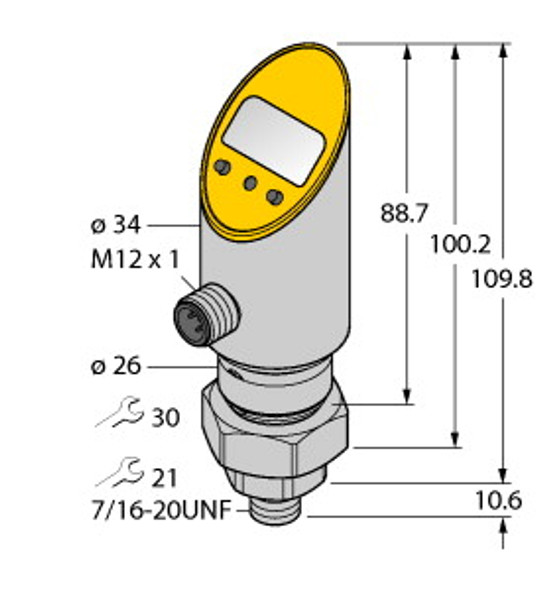 Turck Ps003V-505-Li2Upn8X-H1141 Pressure Transmitter (Rotatable), With Analog Output and PNP/NPN Transistor Switching Output, Output 2 Reprogrammable as Switching Output