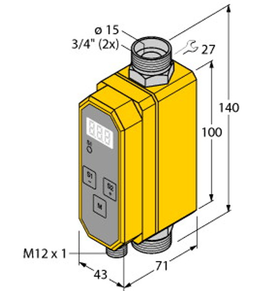 Turck Fci-D15A4P-2Arx-H1160/D209 Flow Monitoring, Inline Sensor with Integrated Processor, Relay Output 24 VDC NO