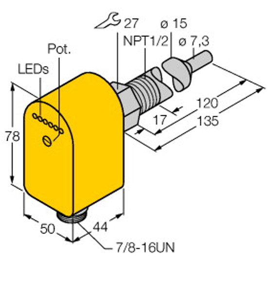 Turck Fcs-N1/2A4P-Arx-B1151/L120/115Vac Flow Monitoring, Immersion Sensor with Integrated Processor