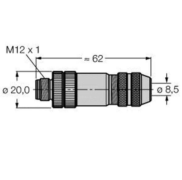 Turck Bmsws8151-8.5 M12  1 Round Connector, Field-Wireable Connector, Male Connector M12ÿÿ1, Straight