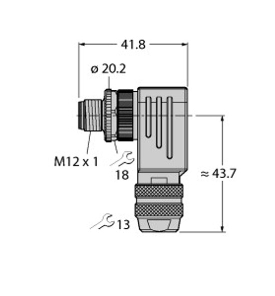 Turck Bmsws8251-8.5 M12  1 Round Connector, Field-Wireable Connector, Male Connector, M12ÿÿ1, Angled