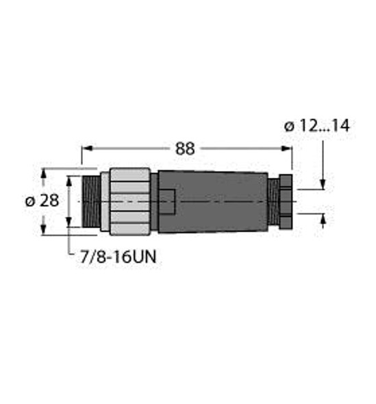 Turck Bsv4140-0/16 Accessories for Fieldbus Systems, Field-Wireable Connector, 7/8 Male, Straight"