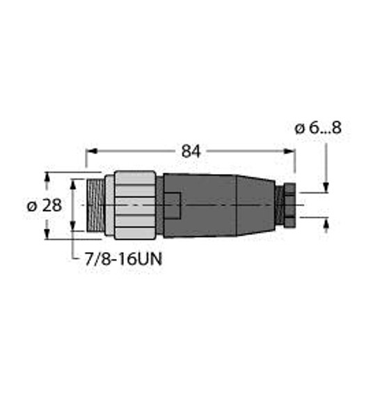 Turck Bsv4140-0/9 Accessories for Fieldbus Systems, Field-Wireable Connector, 7/8 Male, Straight"