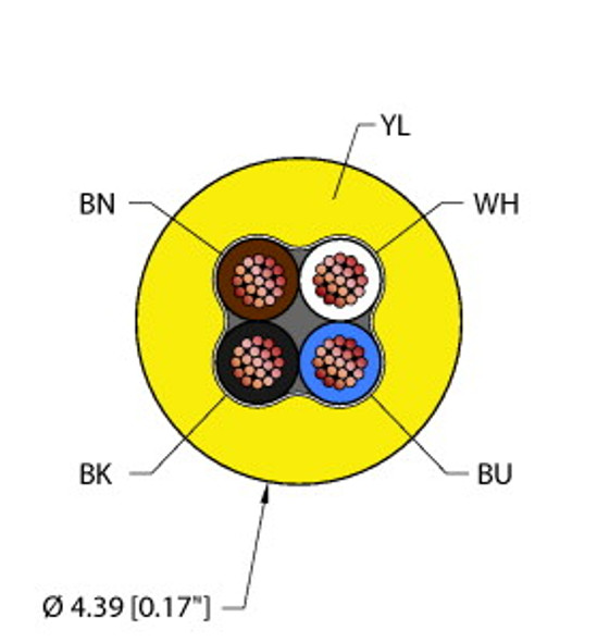 Turck Yel,Pvc,4X26,Awm General Purpose Cable, Reelfast Bulk Cable