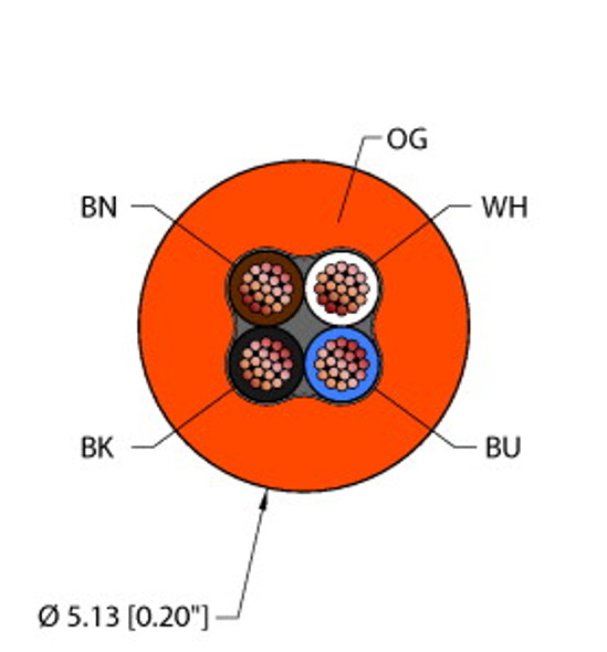 Turck Ora,Tpe,4X22,Awm,Fl20,Ctrack Flexlife Cable, Reelfast Bulk Cable