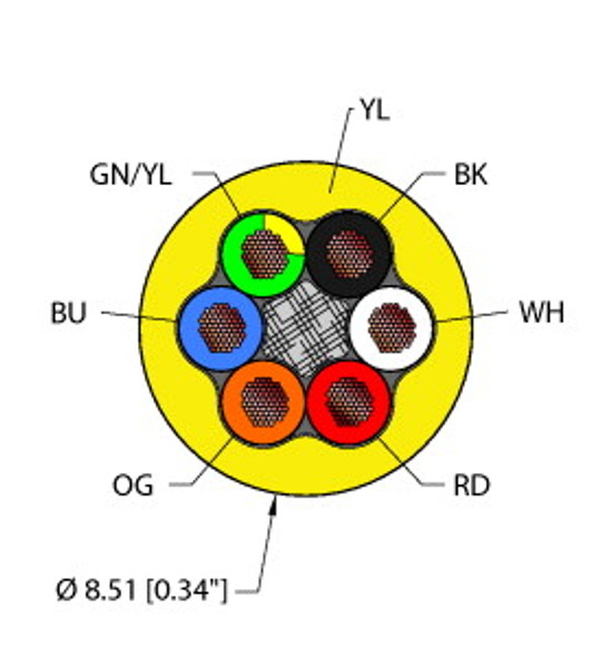 Turck Yel,Tpe,6X16,Awm,Fl20,Ctrack Flexlife Cable, Reelfast Bulk Cable