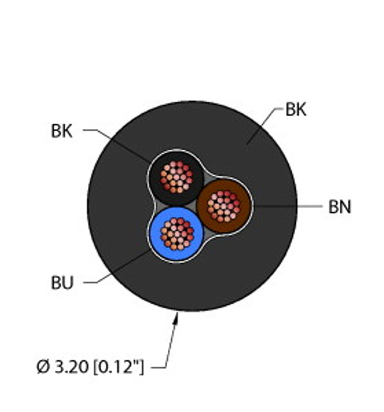 Turck Blk,Tpu,3X24,Awm,V2 General Purpose Cable, Reelfast Bulk Cable