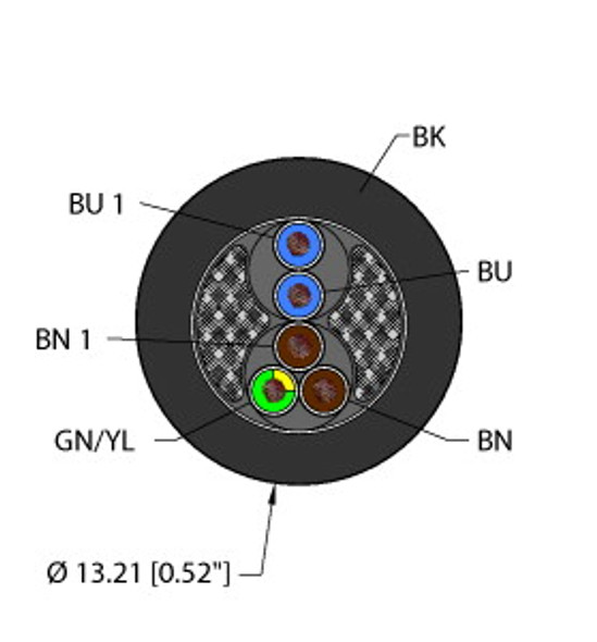 Turck Blk,Pvc,1Utpx16+1Utrx16,Tcerdb Power Tray/Exposed Run/Direct Burial Cable, Reelfast Bulk Cable