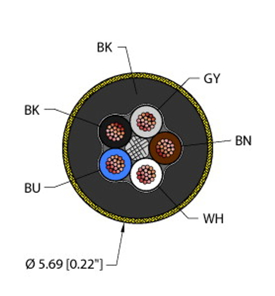 Turck Blk,Tpe,5X22,Aramid,Awm Weldlife Cable, Reelfast Bulk Cable