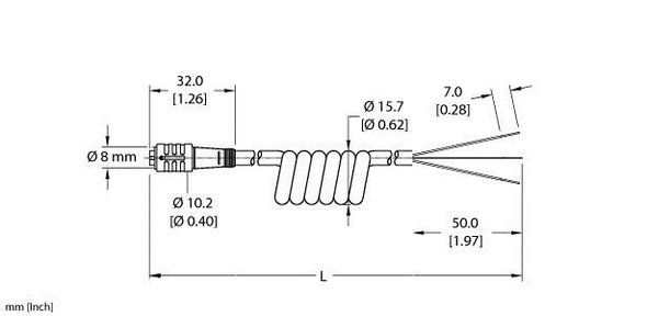 Turck Pkg 3Z-3/S90-Sp Single-ended Cordset, Straight Female Connector