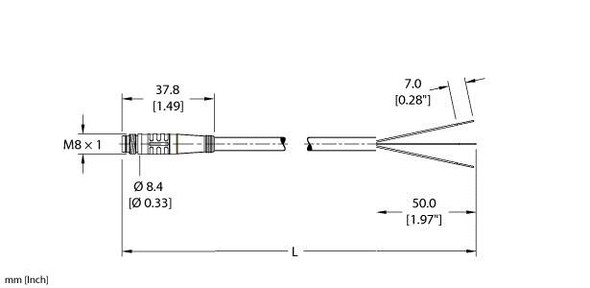 Turck Psg 3F-2 Single-ended Cordset, Straight Male Connector