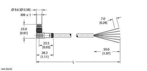 Turck Psw 6M-1 Single-ended Cordset, Right angle Female Connector