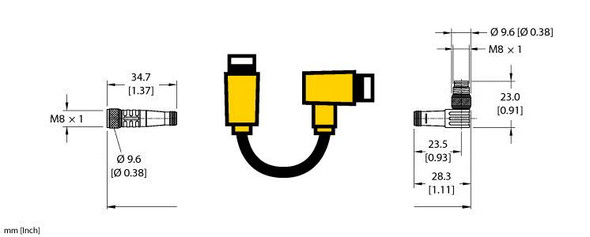 Turck Pkg 4M-0.6-Psw 4M Double-ended Cordset, Straight Female Connector to Right angle Male Connector