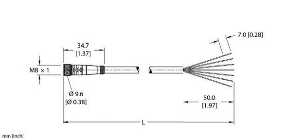 Turck Pkg 6M-10/S90/S618 Single-ended Cordset, Straight Female Connector