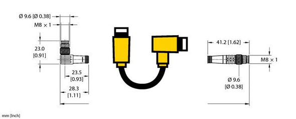 Turck Psw 3M-0.6-Psg 3M Double-ended Cordset, Right angle Male Connector to Straight Male Connector