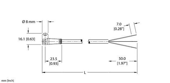 Turck Pkw 3-2 Single-ended Cordset, Right angle Female Connector