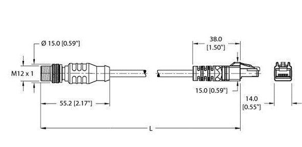 Turck Rssd Rj45 441-2M Double-ended Cordset, Straight Male Connector to Straight Male Connector