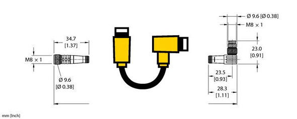 Turck Pkg 4M-5-Psw 4M Double-ended Cordset, Straight Female Connector to Right angle Male Connector