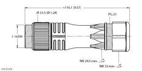 Turck Bs 7181-0/21 11/8 Round Connector, "