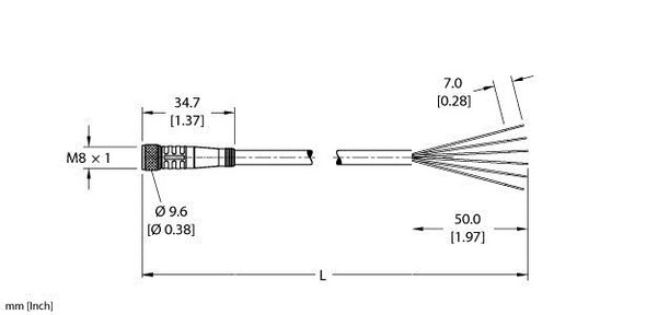 Turck Pkg 6M-4/S90 Single-ended Cordset, Straight Female Connector