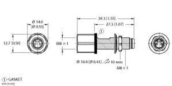 Turck Mfsv Mfkv 4/M8 Panel Feed-through Receptacle, Male Receptacle to Female Receptacle