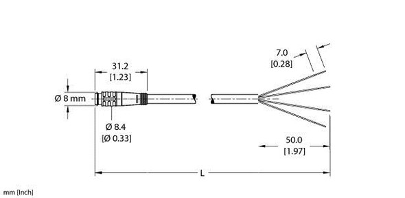 Turck Psg 4-6 Single-ended Cordset, Straight Male Connector