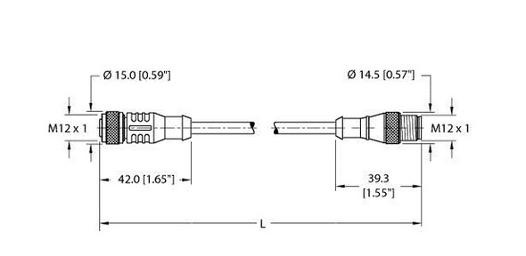 Turck Rk 4.5T-2-Rs 4.5T/S653 Double-ended Cordset, Straight Female Connector to Straight Male Connector