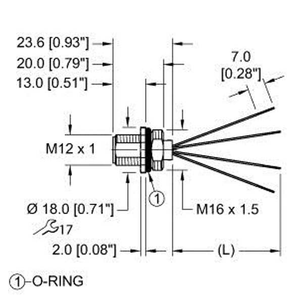 Turck Fs46Pt-1/M16 Power Receptacle, Front Mount