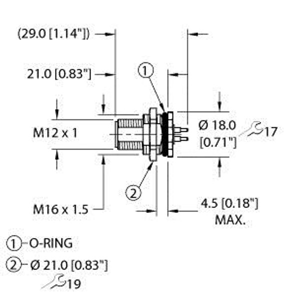 Turck Fsfd46Pt-P/M16 Power Receptacle, Rear Mount