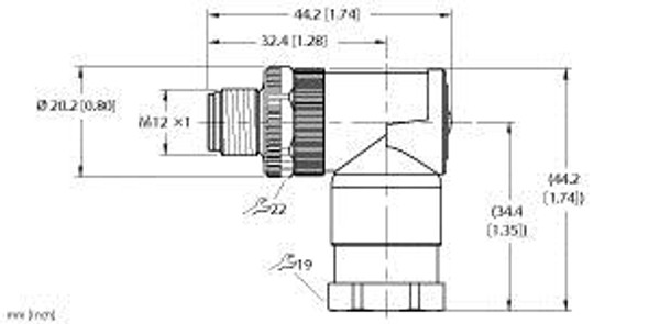 Turck Ws46Pt-S-0 M12 Power, Field-Wireable Connector, Male Connector, M12ÿÿ1, Angled