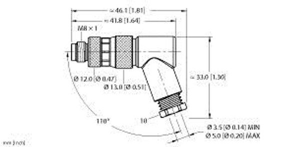 Turck Bs 5233-0 Field-Wireable Male Connectors for Actuators and Sensors, M8ÿÿ1, Male, Right Angle